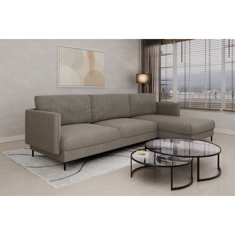 Ecksofa Designersofa HELMER Stoff Baloo Grau Ottomane Rechts