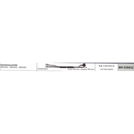 Cavo acceleratore ZOMAX decespugliatore ZMG3302 ZMG4302 cavo 450mm guaina 405mm