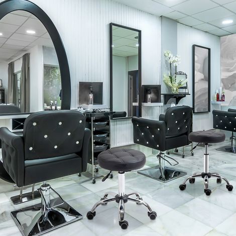 Juego de 2 taburetes giratorios regulables en altura, taburetes giratorios de 48 a 63 cm, taburetes de trabajo con rotación de 360°, taburetes de oficina para oficina, salón de belleza, masajes, spa, (1/5)