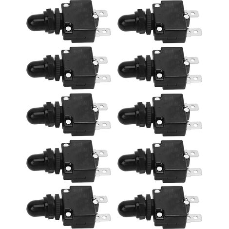 Lot de 10 relais à réarmement manuel 125/250 V CA / 65 V CC 5 A, contacts argentés, boîtier en polycarbonate, protection contre les surcharges et capuchon étanche. (1/5)
