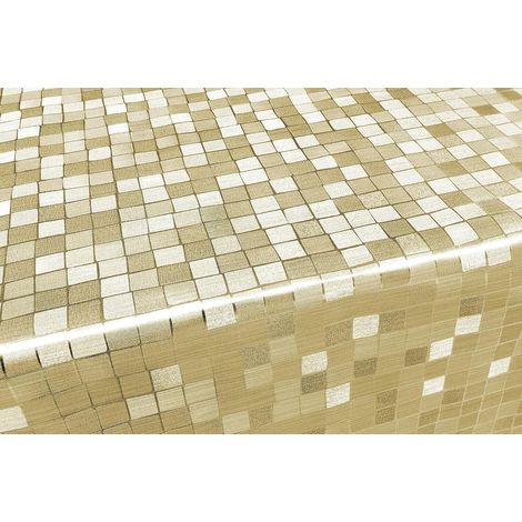 Tovaglia Cucina Antimacchia Metallizzata Lucida Plastificata Copritavolo Quadretti Oro - 140x260 Cm