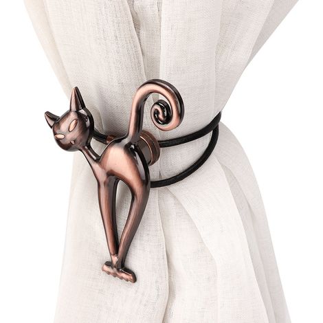 Pinces à rideaux magnétiques chat mignon pour la maison, avec boucle et embrasse, couleur bronze rouge. (1/5)