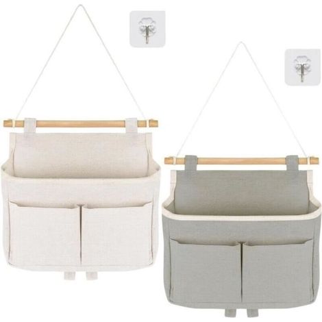 (Grigio, Bianco) 2 pezzi Borsa portaoggetti da appendere per bagno Organizer per porta Montaggio a parete Tasca raccoglitutto in tessuto Pochette portaoggetti da parete
