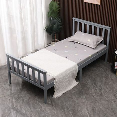 WestWood Single Bed Solid Pine Wood Frame With Footboard Wood Slat Support Bedroom Grey (1/5)