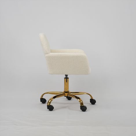 Chaise maquillage pivotante en fausse fourrure, hauteur réglable, pour salon, chambre et télétravail, modèle Hengming, design confortable. (1/5)