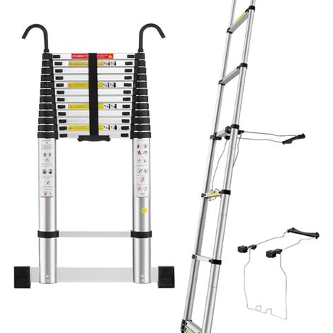 Telescopic Ladder with Stabilizer, Aluminium Retractable Steps Bar and Removable Hooks, Folding Step (1/5)