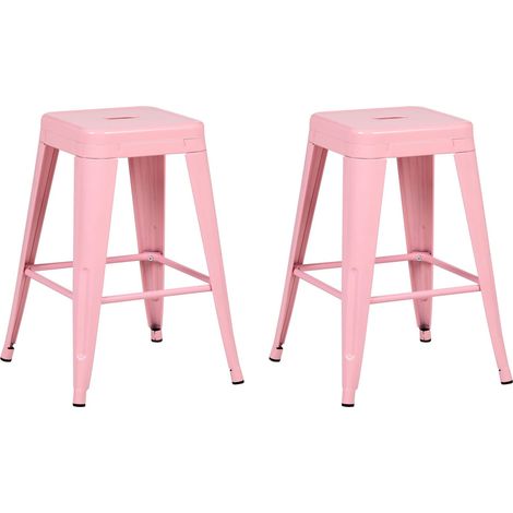 Lot de 2 Tabourets de Bar Style Industriel 60 cm en Acier Rose Cabrillo (1/5)