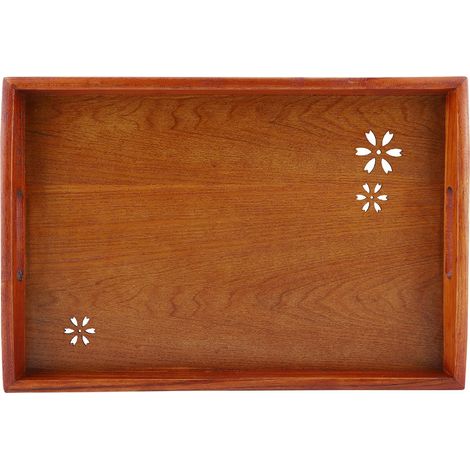 Plateau de service en bois de cerisier rectangulaire pour thé, café et fruits - Décoration maison (1/5)