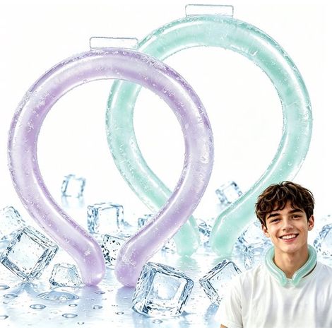Colliers rafraîchissants réutilisables 2 pièces – Anneaux rafraîchissants pour le cou – Accessoires de sport et activités extérieures – Violet et vert (1/5)