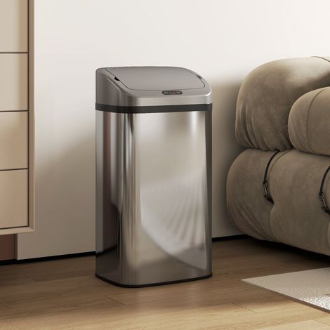 48 L Poubelle automatique avec capteur, fermeture motorisée, acier inoxydable argenté, idéale pour cuisine ou bureau