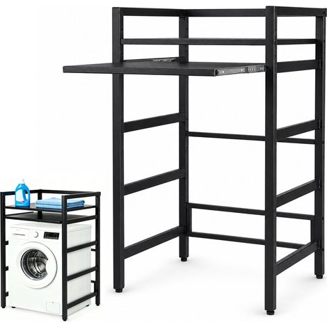 Jiubiaz Scaffale per Lavatrice Regolabile 95/100/105 cm con Ripiano Scorrevole - Nero (1/5)