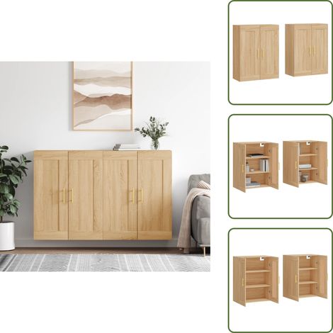 Wandmontage - vidaXL Wandschränke 2 Stk. Sonoma-Eiche Holzwerkstoff - Stauraum (1/5)