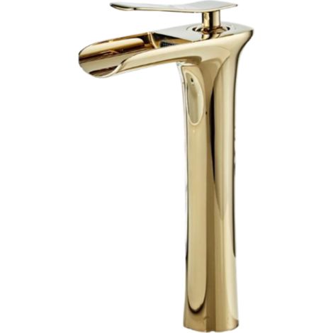 Goldene Einhebel-Warm-/Kaltwasserarmatur mit Wasserfallauslauf für Badezimmerwaschbecken