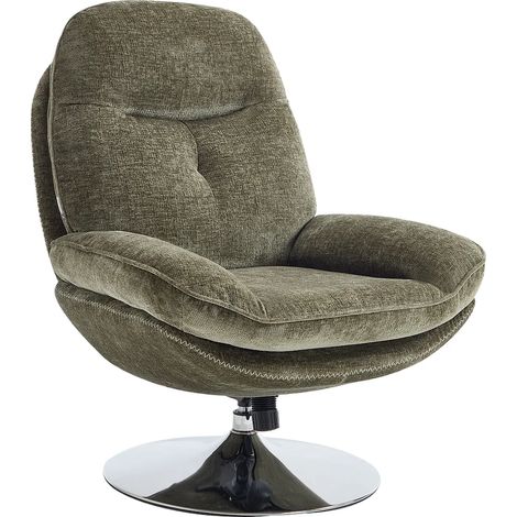 Vente-Unique – Fauteuil pivotant en tissu texturé vert – 100 % polyester – Piètement métal – Confort d'assise équilibré – Charge max 120 kg (1/5)