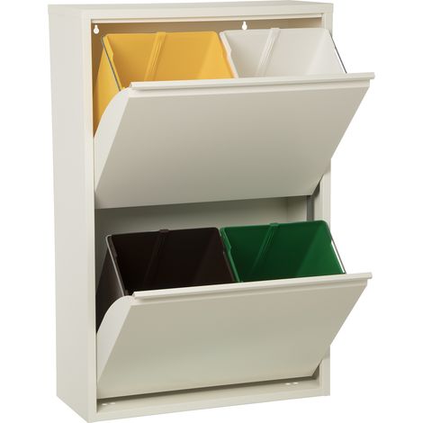 Poubelle de Recyclage 4 Cubes Blanc Mat-4X18L. 60X25X92cm (1/5)