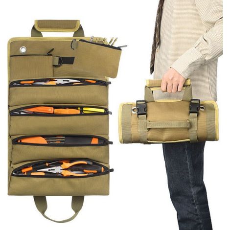 Sac À Outils Enroulable - 45 x 25 cm - Organisateur Multi-Poches Pour Mécanicien Électricien Bricoleur - 1 Pièce (1/5)