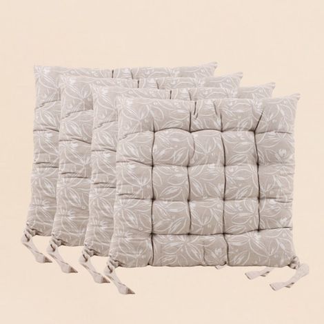 Lot de 4 galettes de chaise beiges en coton à motifs