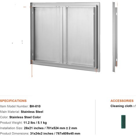 Porte d'accès, Acier inoxydable de haute qualité, Conception de cuisine extérieure, 31X24inch (1/2)