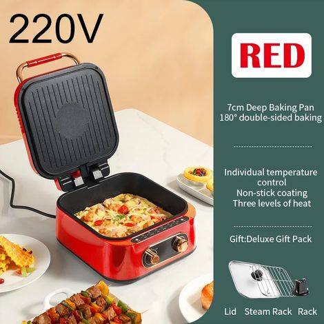 (Rouge) Chauffage double face, grill multifonction à minuterie, antiadhésif, chauffage suspendu (1/5)