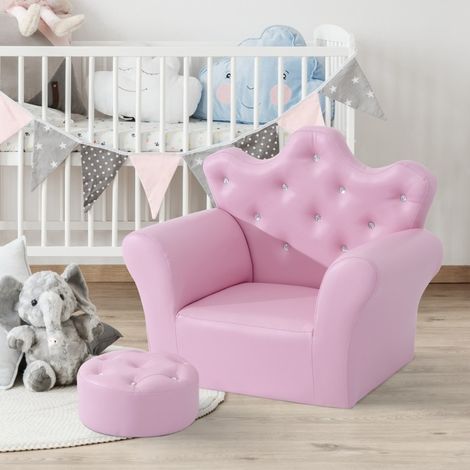 Divanetto per bambini con poggiapiedi, stile principessa, 58 x 40,5 x 49 cm, rosa OKMYHOME (1/5)