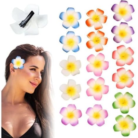SABIR-Pinces à cheveux fleuries (violet, rouge, blanc, rose, orange, bleu, vert, jaune) - Style bohème - Lot de 16 - Couleurs éclatantes - Mousse PE - Résistantes et élégantes (1/4)