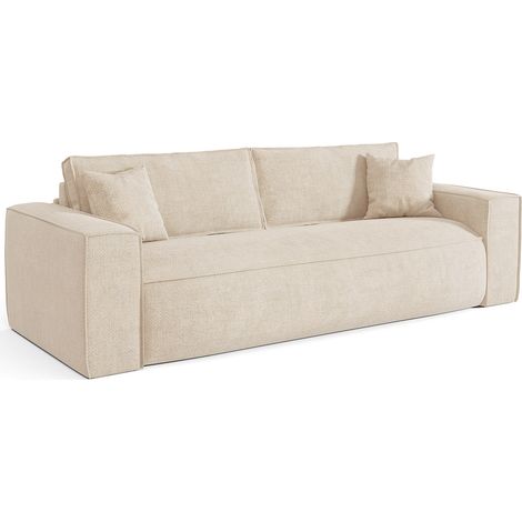 Divano letto 4 posti express in tessuto beige Letto 160 cm Materasso 13 cm memory foam - AMELIA