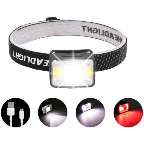 Wiederaufladbare LED-Stirnlampe mit 1800 mAh Akku, USB-Anschluss, 200 Lumen, kleine Mini-Arbeitsleuchte mit 5 weißen und roten Beleuchtungsmodi, leistungsstarke IPX5 wasserdichte Stirnlampe zum Laufen (1/4)