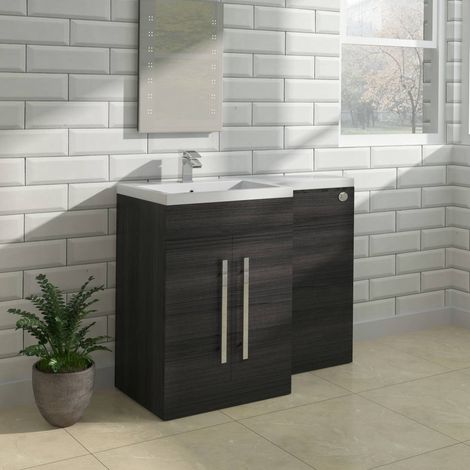 L Shape Bathroom Furniture Cabinet Combination Vanity Unit Basin Left Hand Calm Grey (1/5)