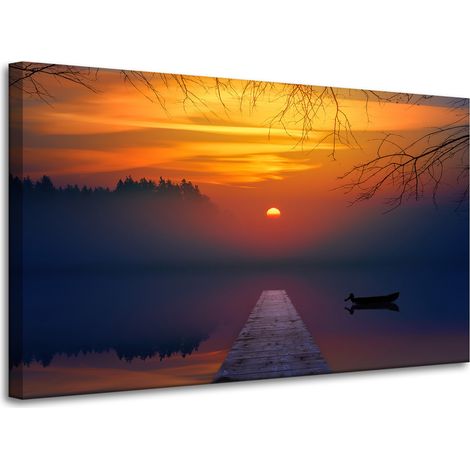 Leinwanddruck Natur Sonnenuntergang über dem See 100x60 cm