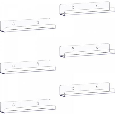 Lot de 6 étagères flottantes en Acrylique Transparent pour Rangement Mural, 38 cm, étagère Murale pour Enfants, Rebord d'affichage pour Chambre, Salon, Salle de Bain, Cuisine (1/5)