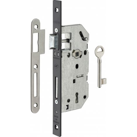 THIRARD - Serrure encastrable Monomax NF à clé pour porte de chambre, axe 40mm, bouts carrés, têtière noire, 1 clé - THIRARD (1/4)