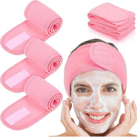 Set mit 4 Haargummis für Make-up-Haare, verstellbares Schutzband mit pinkfarbenem Klettverschluss (1/4)