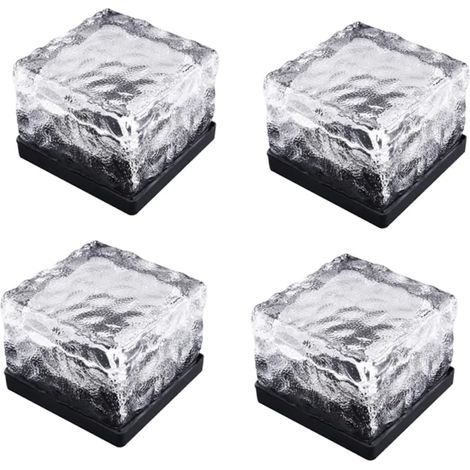 Lot de 4 lampes solaires en PVC avec capteur de lumière, lumière blanche froide, lumières solaires pour chemin, cour, terrasse, étang, 7 x 7 x 5 cm (1/5)