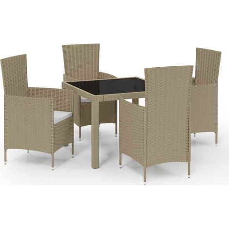 Maison Exclusive - Set Mobili da Pranzo Giardino 5 pz con Cuscini Polyrattan Beige (1/4)