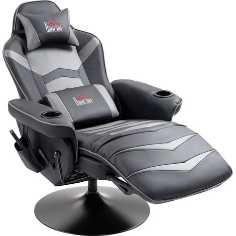 Fauteuil de jeu massage avec dossier inclinable et repose-pieds, support 120 kg, structure acier, similicuir gris (1/5)