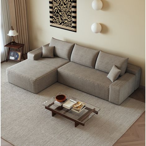 Divano angolare modulare 270 cm color cammello in tessuto, chaise longue reversibile e nessun montaggio (1/5)