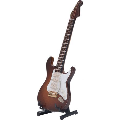 Mini Guitare Électrique Décorative 7,1 cm - Modèle Café avec Support et Boîte en Bois (1/5)