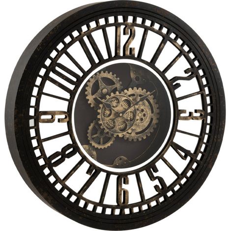 Horloge Murale "Mécanisme Miroir" 60cm Noir & Or (1/3)