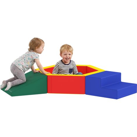 Parcours motricité bébé en mousse EPE avec piscine à balles, module motricité bébé avec housse en PU, multicolore (1/5)