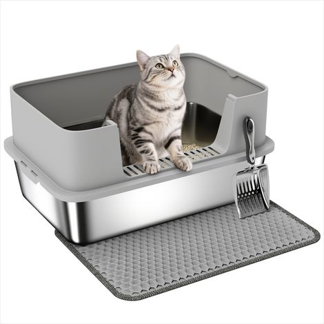 Bac à litière Grand en acier inoxydable 60 x 40 cm pour chats (1/5)