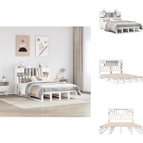 Lit bibliothèque sans matelas blanc 140x190 cm bois pin massif - Lit Bibliothèque - Lits Bibliothèque - Lit - Lit Double (1/5)