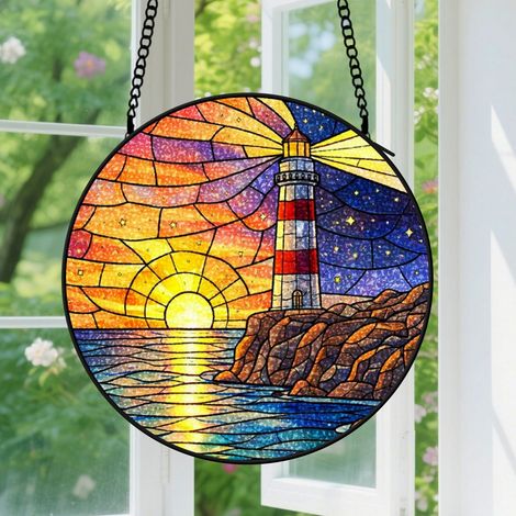 Suspension en vitrail - Attrape-soleil élégant coloré, décoration intérieure jardin, cadeau Fête des Pères, Anniversaire pour homme, femme, maman 16 cm (1/5)