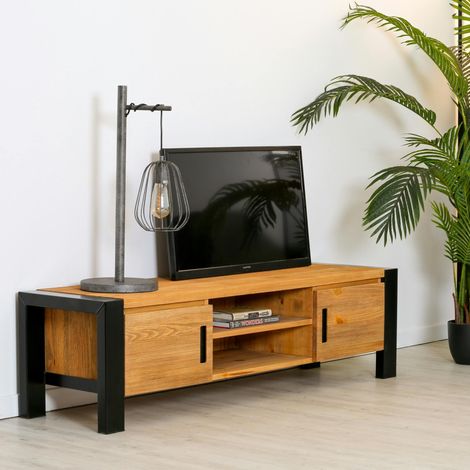 Meuble TV en pin massif 2 portes LOUNDGE (1/5)