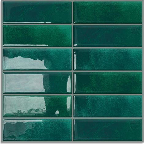Carrelage Adhesif Mural Cuisine 3d Credence Adhesive Vert 10 Pièces Autocollant Stickers Vinyle Plastique Rectangle Salle de Bain Washbasin Buanderie Lavabo 30.5x 30.5 cm (1/5)