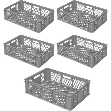 BRB 5 bacs de transport - Dimensions : 600 x 400 x 170 mm - Parois et fond ajourés - Poids : 1,50 kg - gris