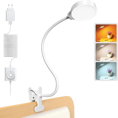 Lampada da scrivania a LED da 5 W con 36 perline, lampada da letto con clip a collo di cigno per 3 colori e 5 livelli di luminosità, CRI 90, lampada da lettura perfetta per la nanna dei bambini [Class