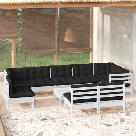 10-tlg. Garten-Lounge-Set mit Kissen Weiß Kiefer Massivholz vidaXL (1/5)