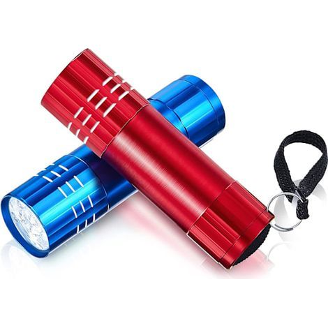 Lot de 2 mini lampes torches portables pour enfants, LED 3 pouces, étanches, piles et carte isolante incluses (bleue, rouge) (1/5)