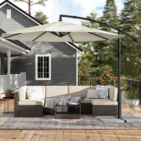 Songmics – Parasol déporté 3m avec protection UPF 50+ – Mât en métal et base croisée – Stable et hydrofuge pour extérieur – Beige (1/5)