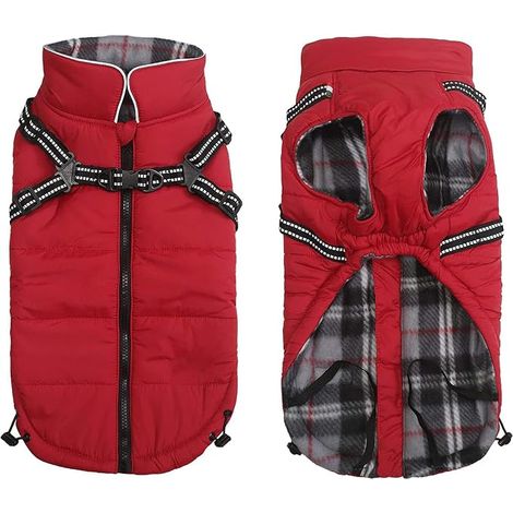 Manteau d'hiver Chien Harnais Veste Chien Polaire Imperméable Vêtements Gilet Chien Harnais Pull d'extérieur Moyenne Petite Chiens Rouge L (1/5)